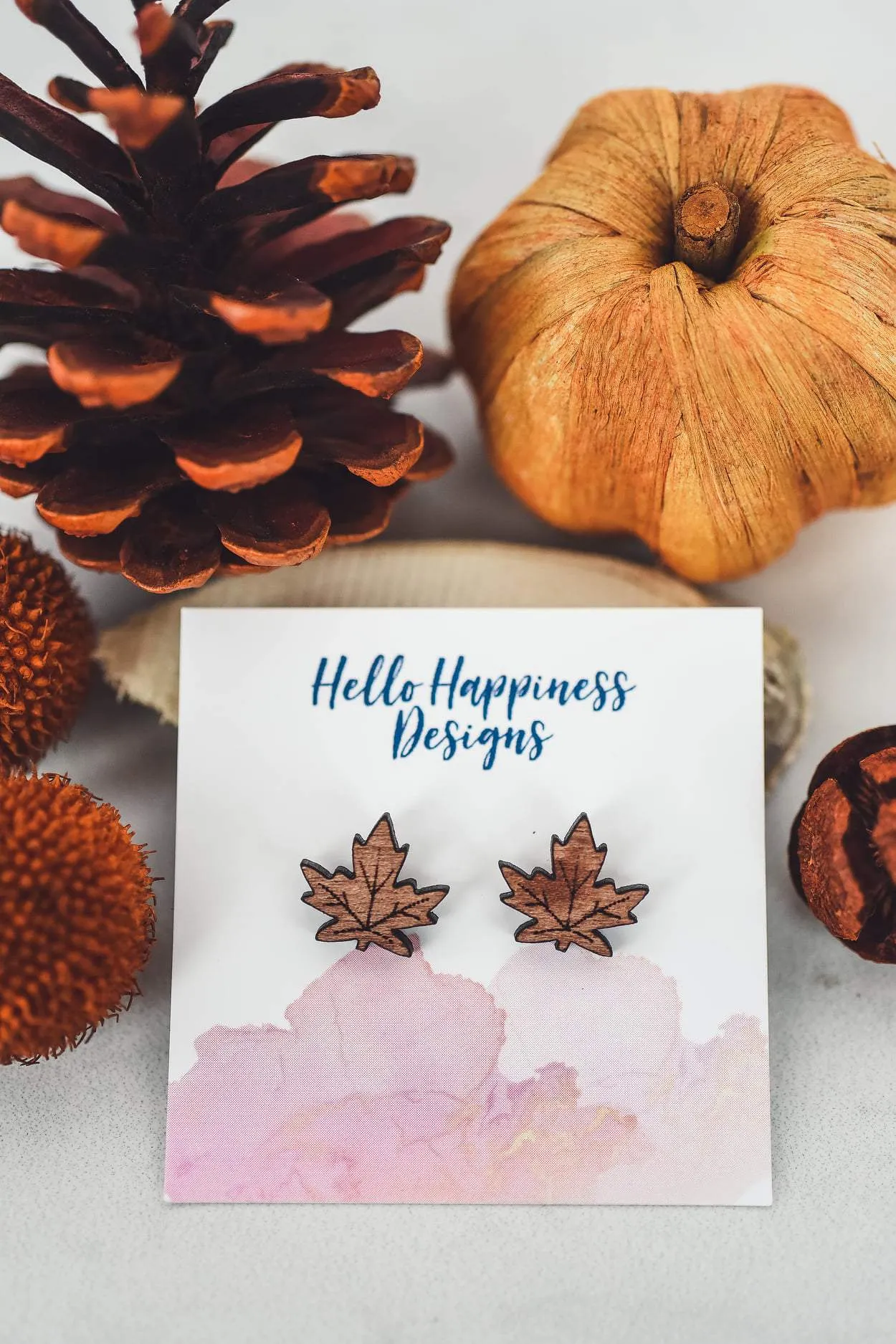 Maple Leaf Wood Stud Earrings