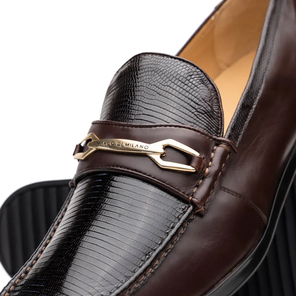 Marco Di Milano Brown Hugo Lizard & Calfskin Bit Loafers