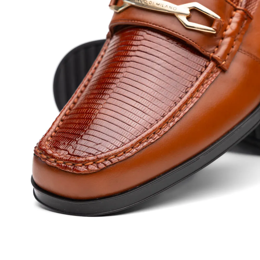 Marco Di Milano Cognac Hugo Lizard & Calfskin Bit Loafers