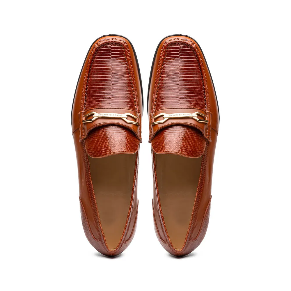 Marco Di Milano Cognac Hugo Lizard & Calfskin Bit Loafers