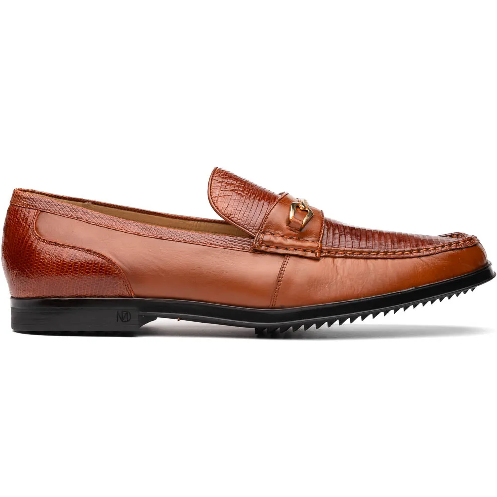 Marco Di Milano Cognac Hugo Lizard & Calfskin Bit Loafers