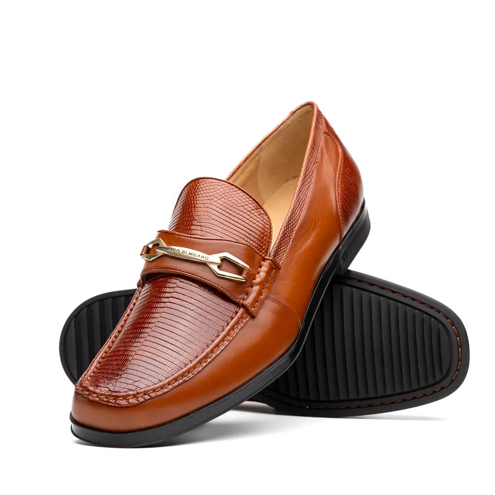 Marco Di Milano Cognac Hugo Lizard & Calfskin Bit Loafers