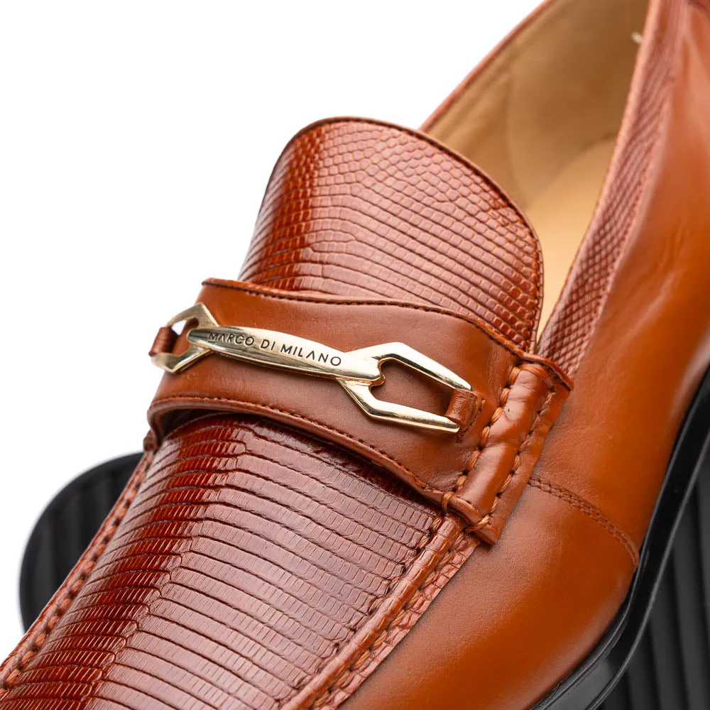 Marco Di Milano Cognac Hugo Lizard & Calfskin Bit Loafers