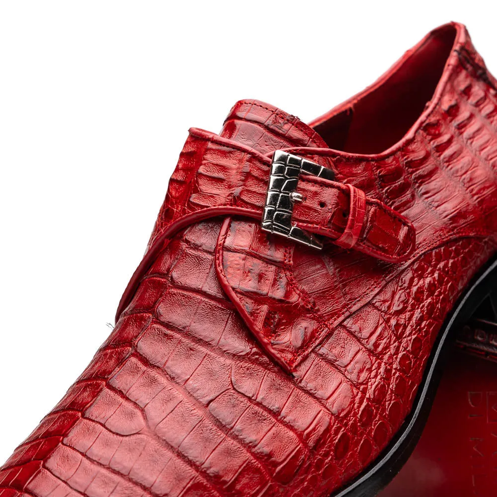 Marco Di Milano Rovigo Red Exotic Crocodile Skin Single Monk-strap Loafers
