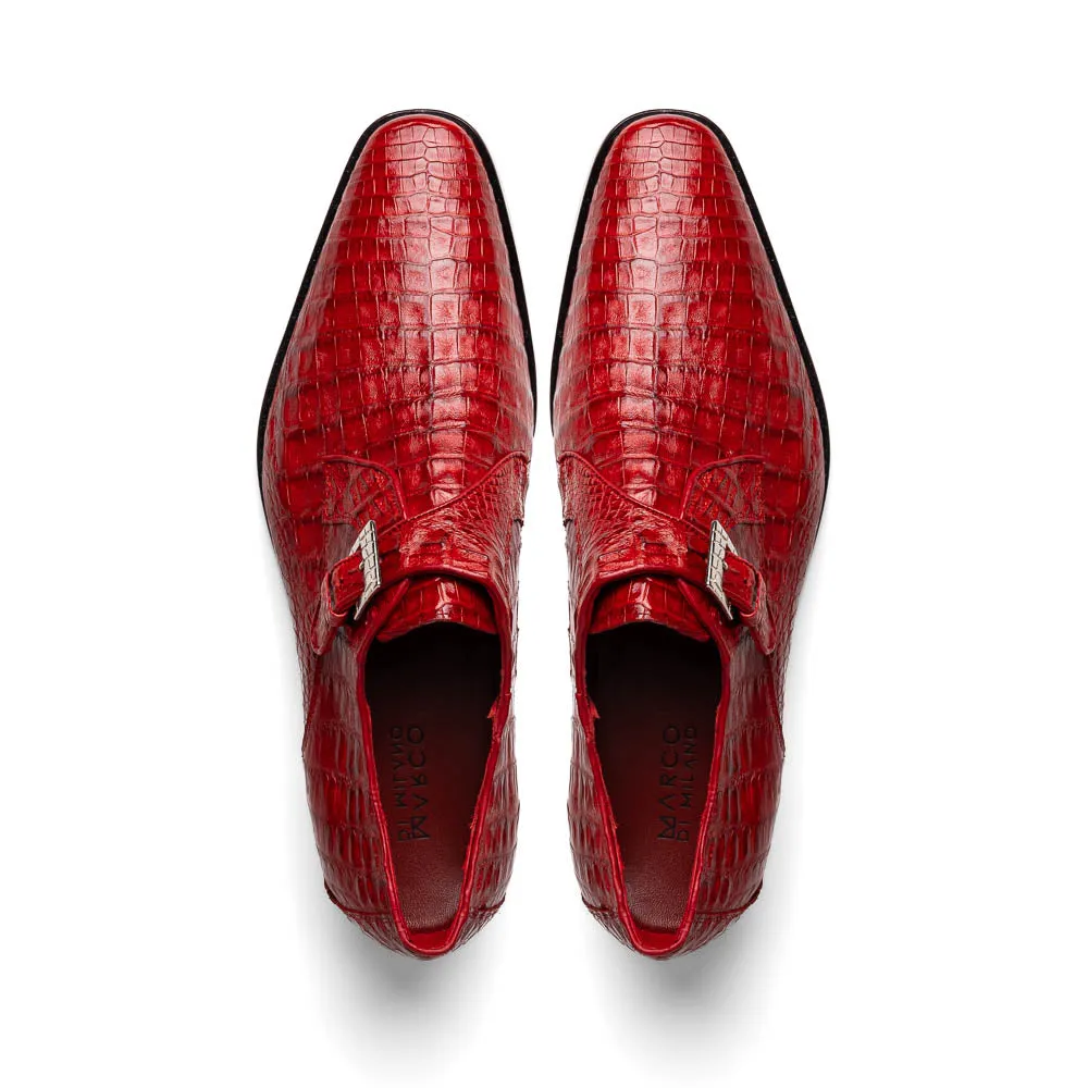 Marco Di Milano Rovigo Red Exotic Crocodile Skin Single Monk-strap Loafers