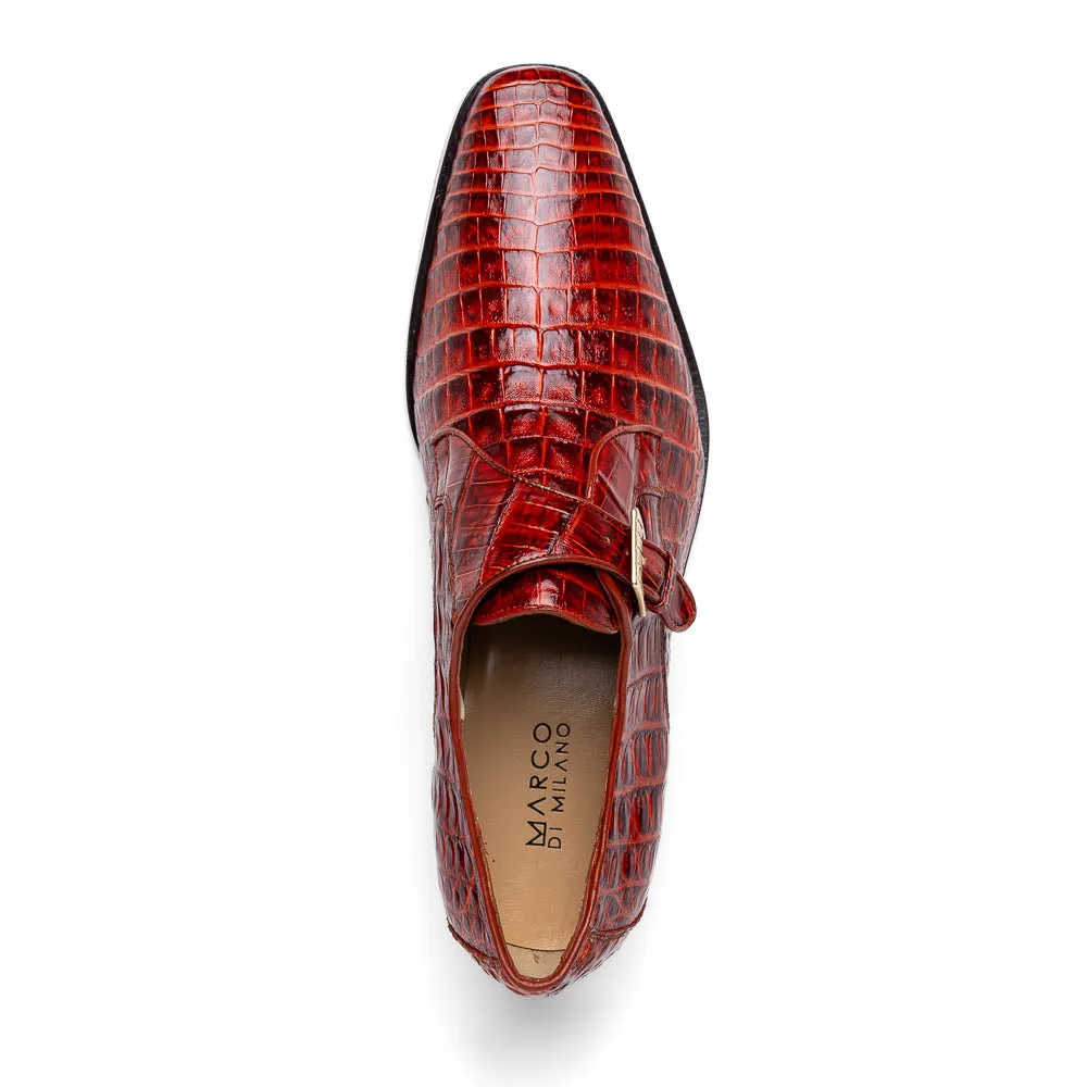 Marco Di Milano Rovigo Rustic Cognac Exotic Crocodile Skin Single Monk-strap Loafers