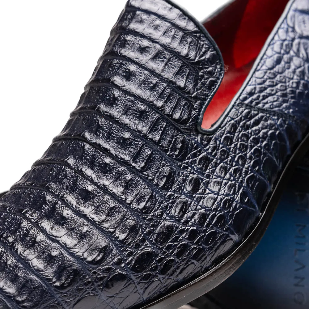 Marco Di Milano Trento Navy Men's Shoes Caiman Crocodile Slip-on Loafers