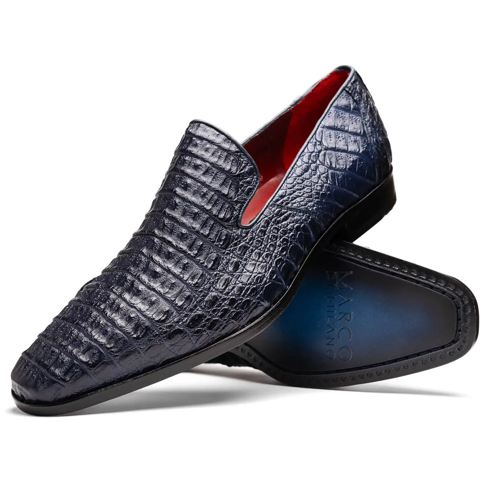 Marco Di Milano Trento Navy Men's Shoes Caiman Crocodile Slip-on Loafers