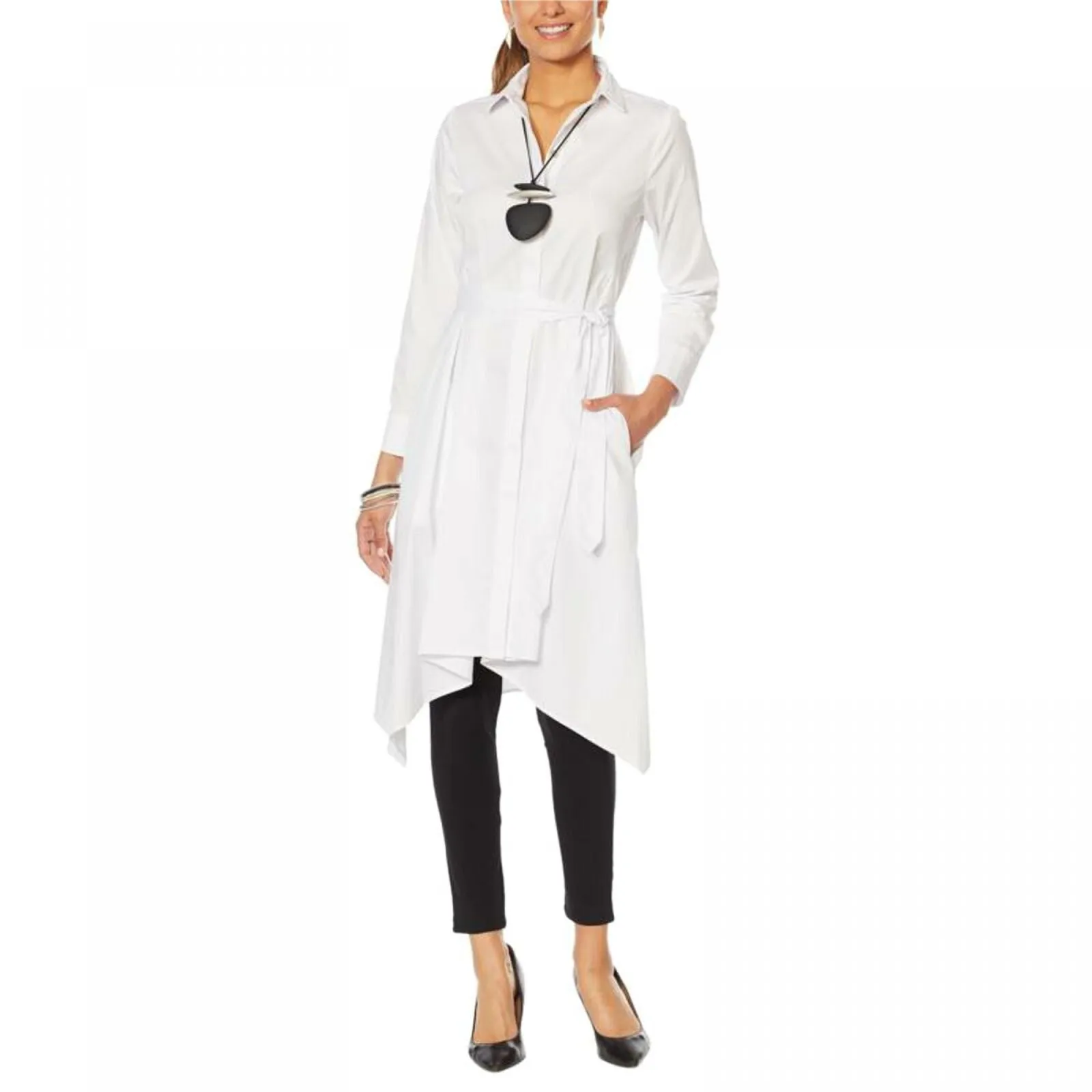 MarlaWynne Women's Plus Size Poplin Drama Shirt Dress