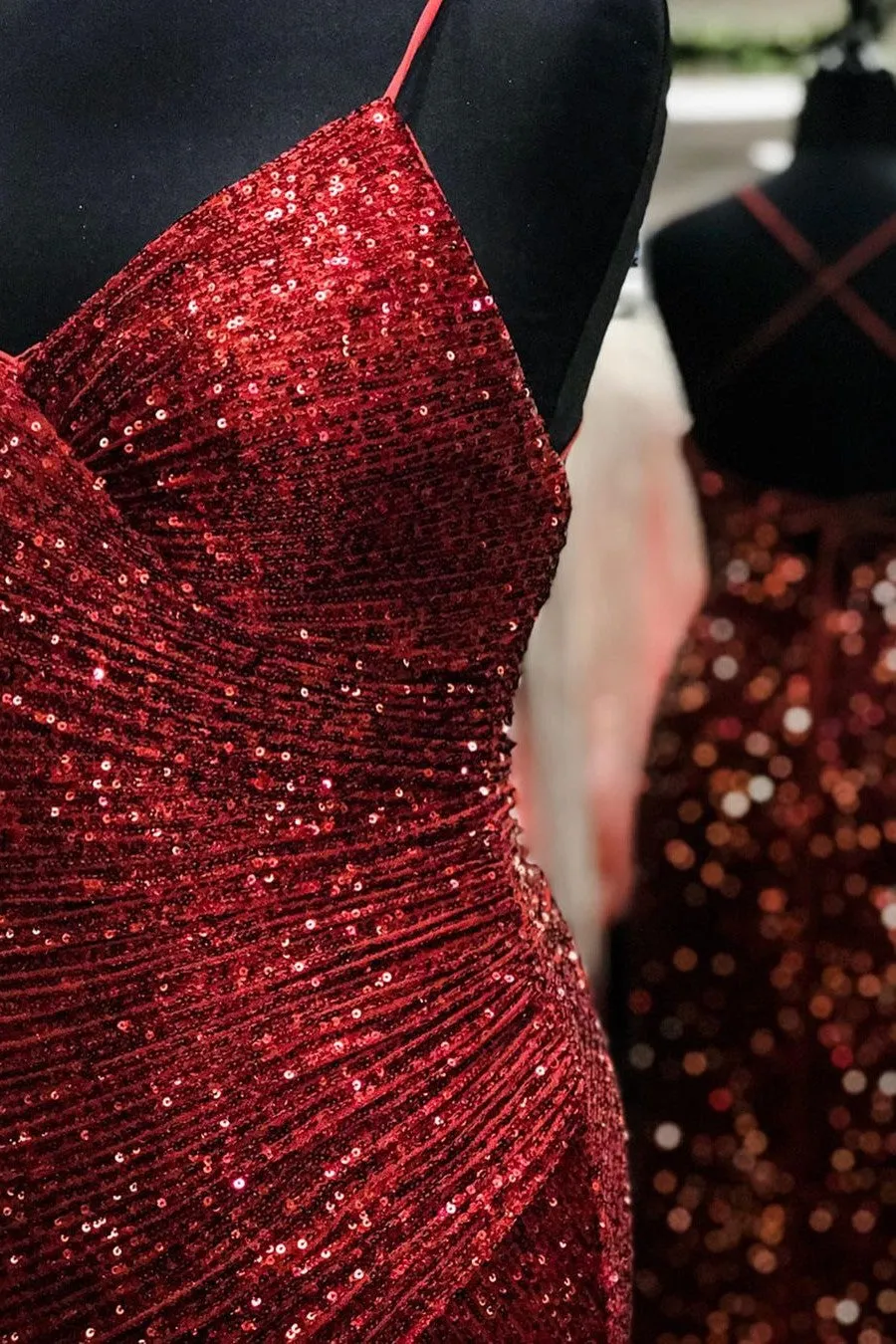 Mermaid Burgundy V Neck Beaded Long Prom Dresses Evening Dresses Formal Dresses OHC504