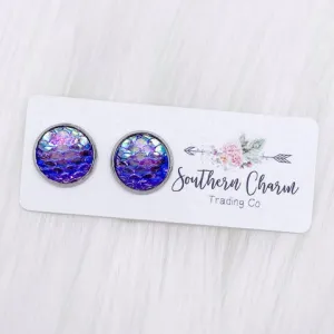 Mermaid Scale Stud Earrings in Purple