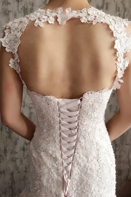 Mermaid Scoop Open Back Sweep Train Ombre Wedding Dress with Appliques Beading OHD025