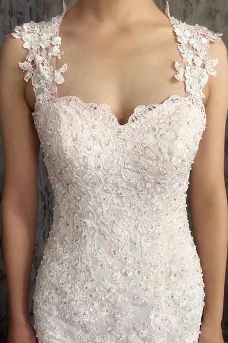 Mermaid Scoop Open Back Sweep Train Ombre Wedding Dress with Appliques Beading OHD025