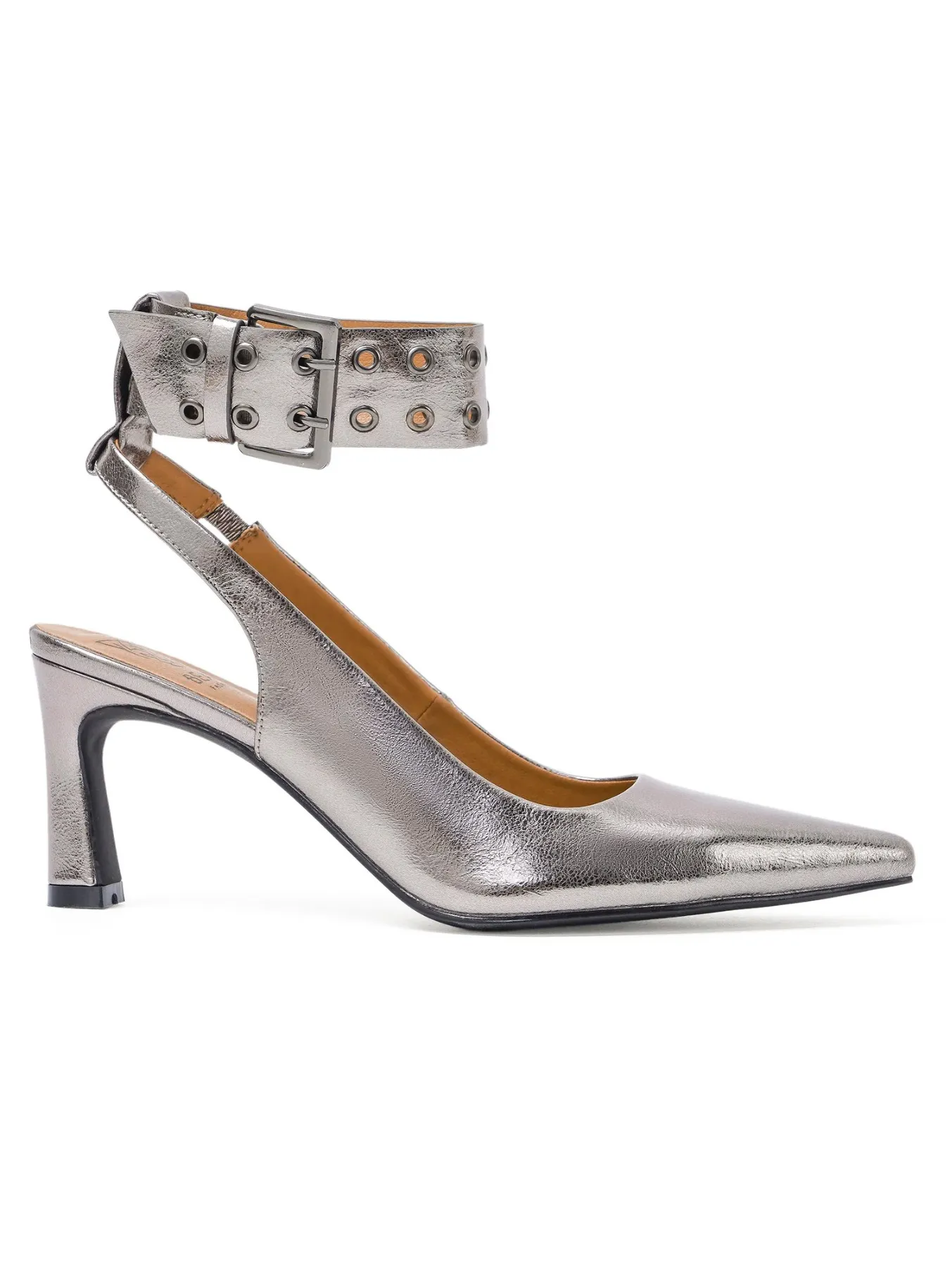 Metallic Ankle Buckle Heel