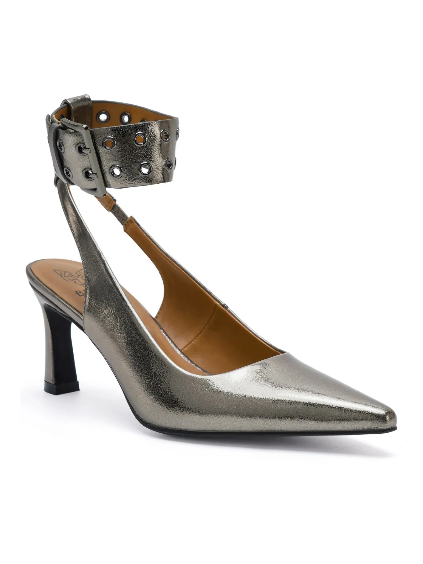 Metallic Ankle Buckle Heel