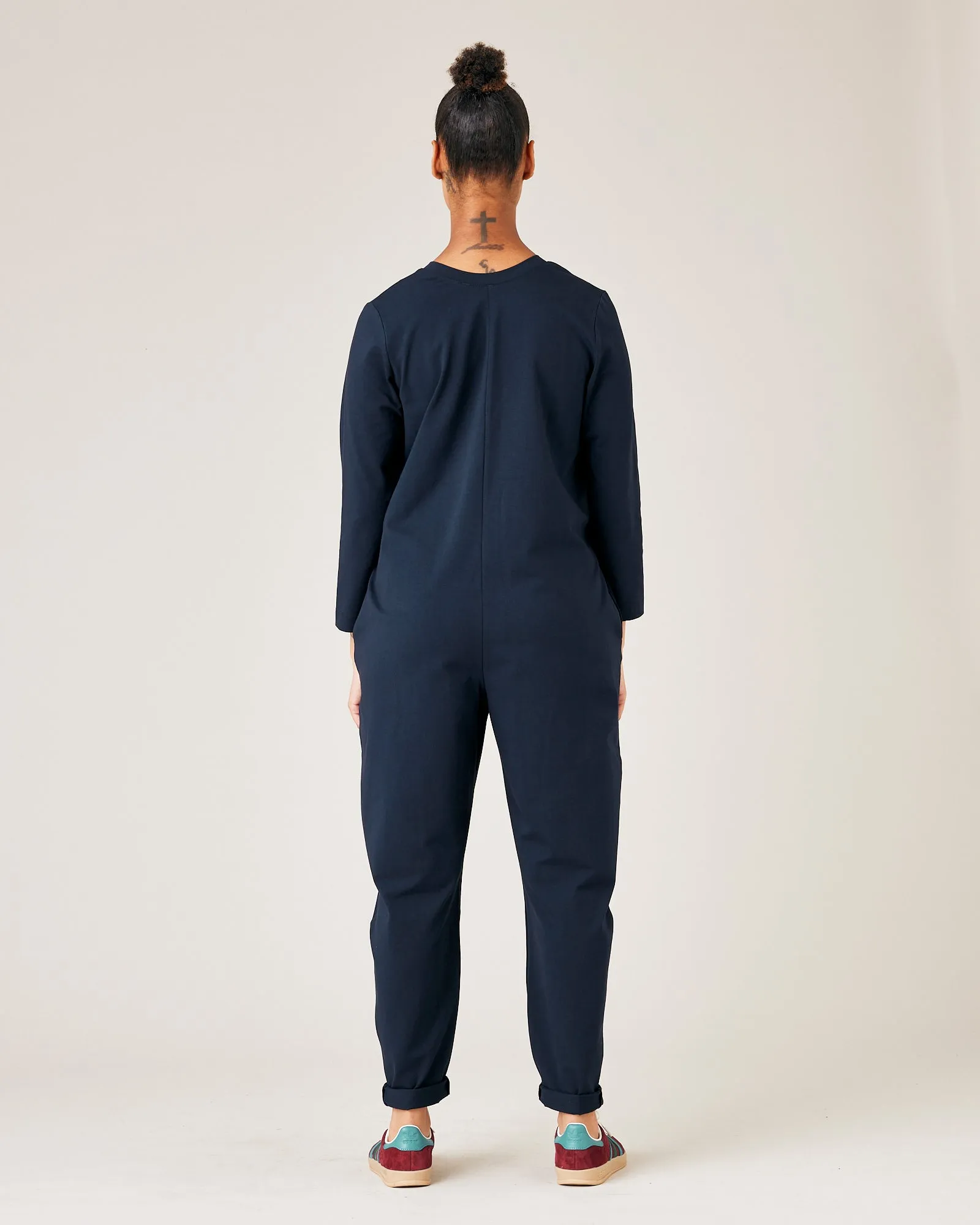 Milly Navy Cotton Jersey Jumpsuit with Pockets