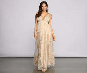 Mona Formal Stylish Plunging Glitter Dress