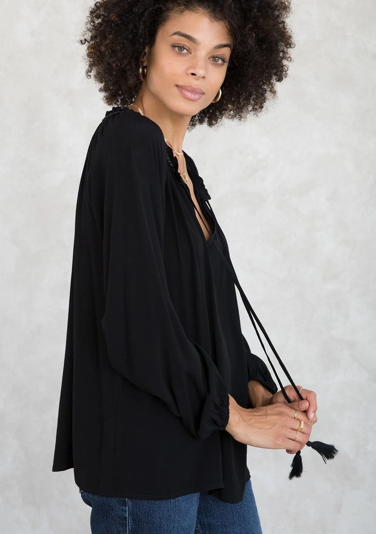 Moonstone Beaded Peasant Top