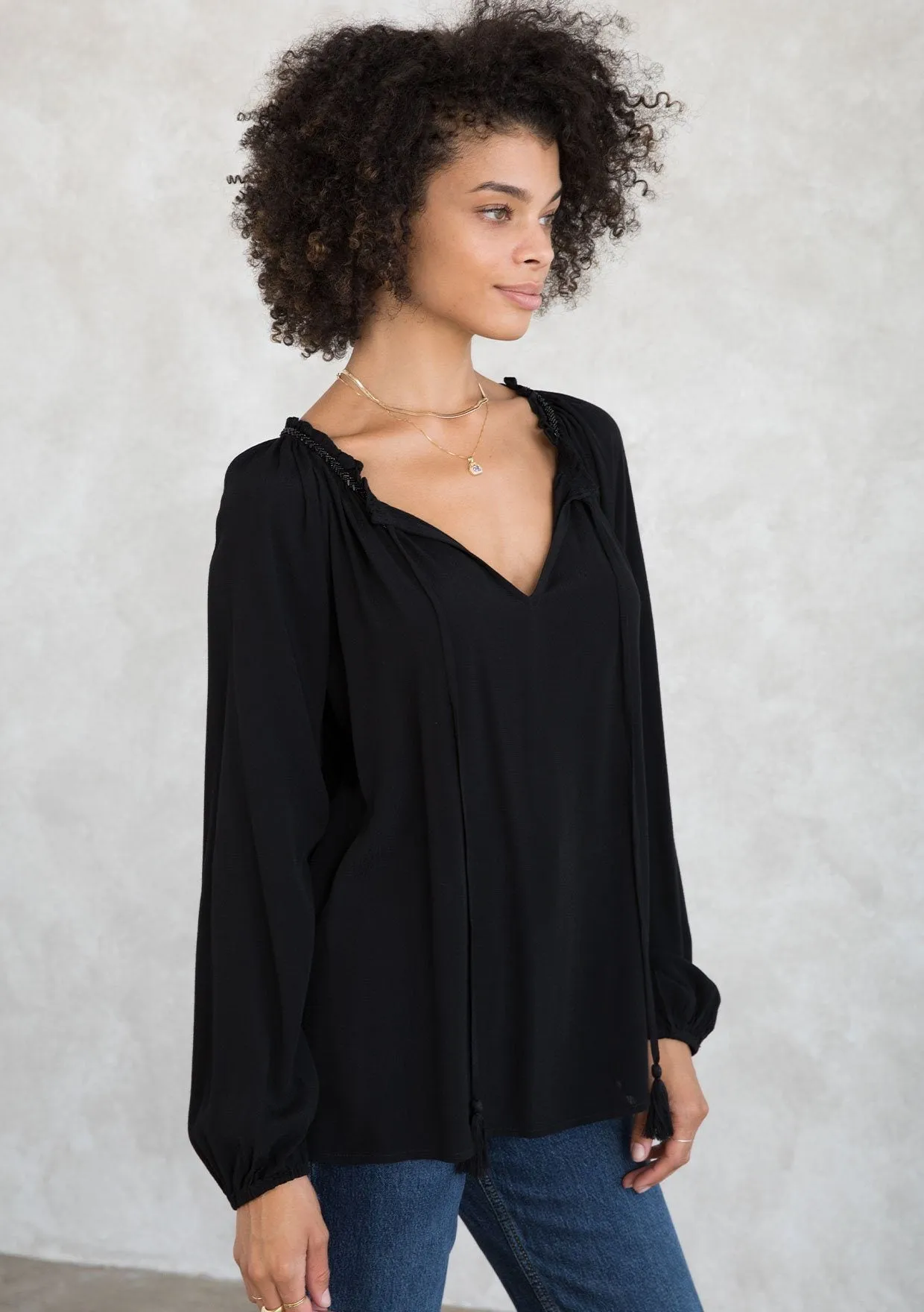 Moonstone Beaded Peasant Top