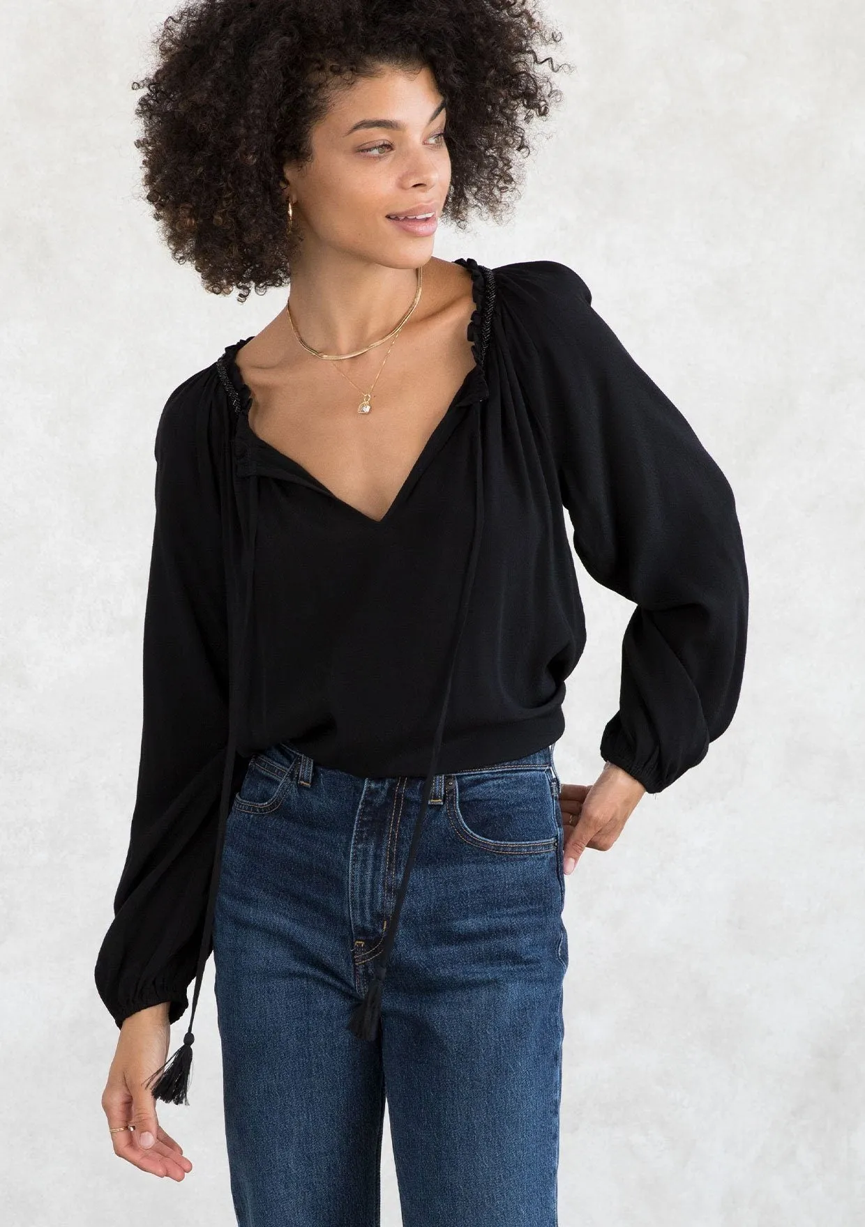 Moonstone Beaded Peasant Top