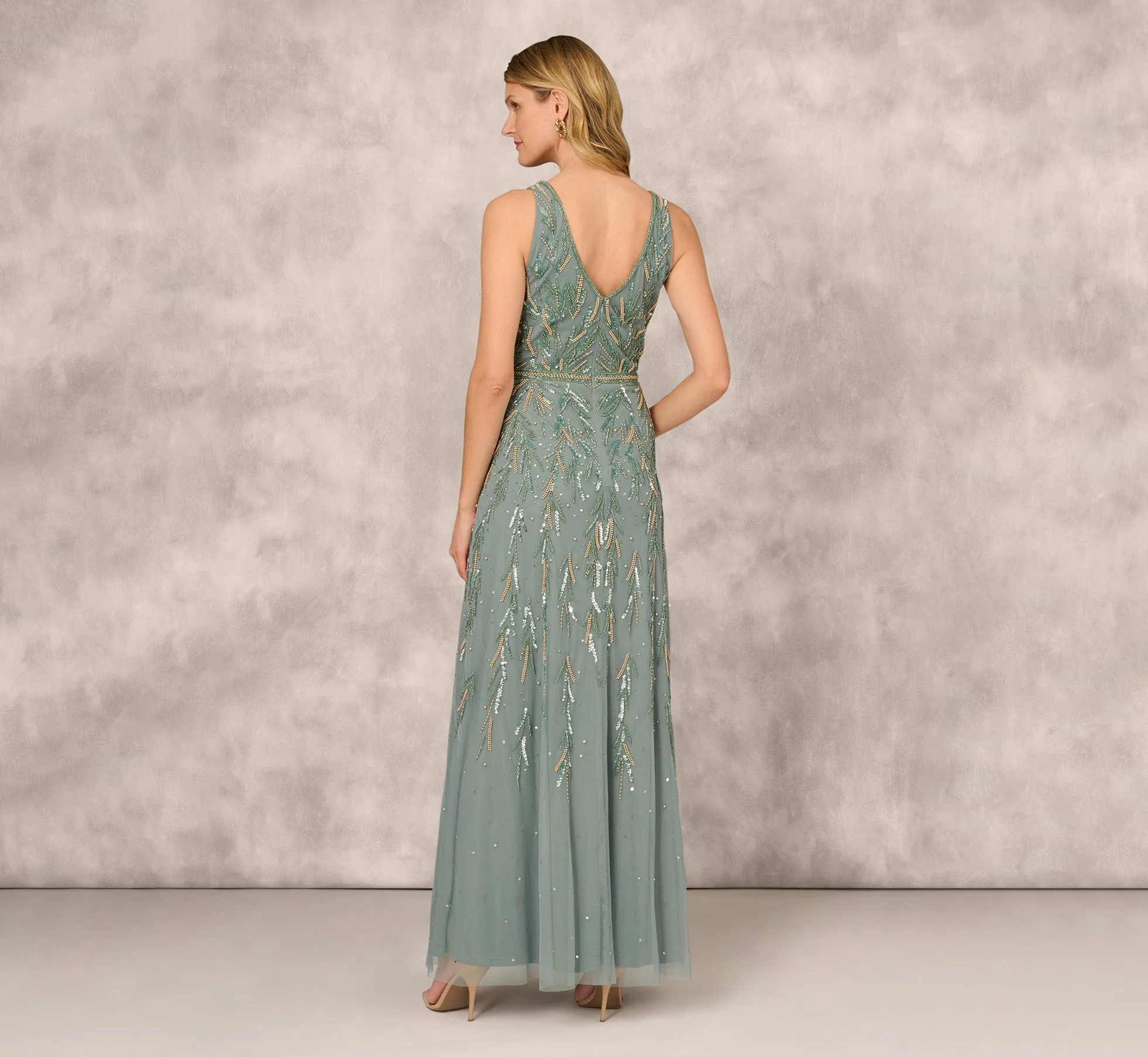 Multicolor Beaded Mermaid Gown With Sweetheart Neckline In Dark Sage