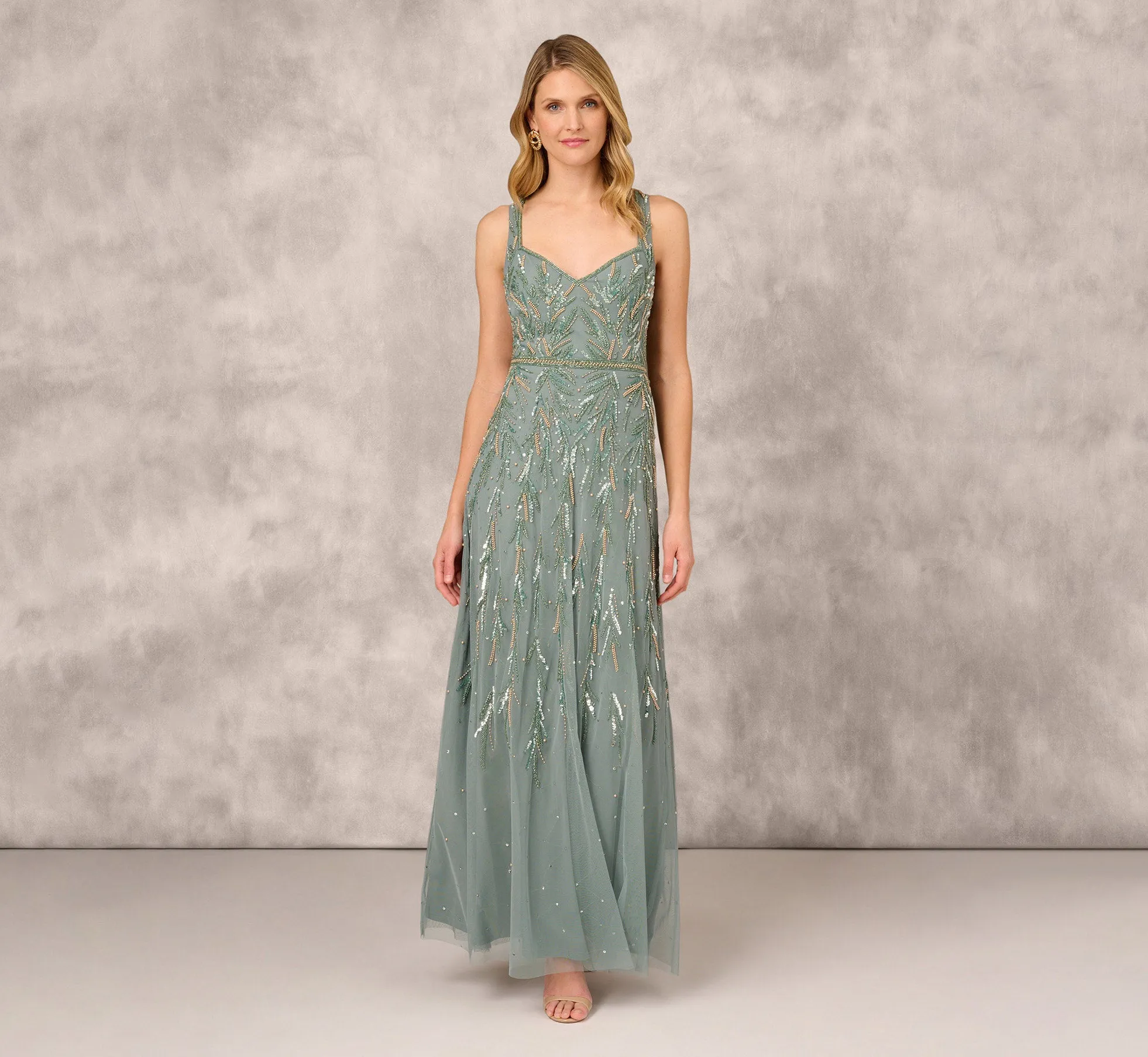 Multicolor Beaded Mermaid Gown With Sweetheart Neckline In Dark Sage