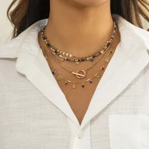 Multicolor Cubic Zirconia & Acrylic 18K Gold-Plated Toggle Necklace Set