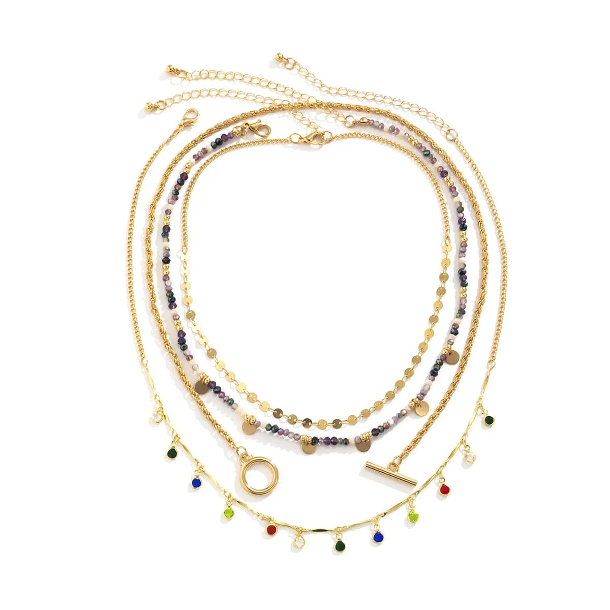 Multicolor Cubic Zirconia & Acrylic 18K Gold-Plated Toggle Necklace Set