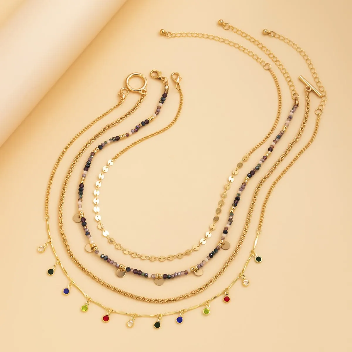 Multicolor Cubic Zirconia & Acrylic 18K Gold-Plated Toggle Necklace Set