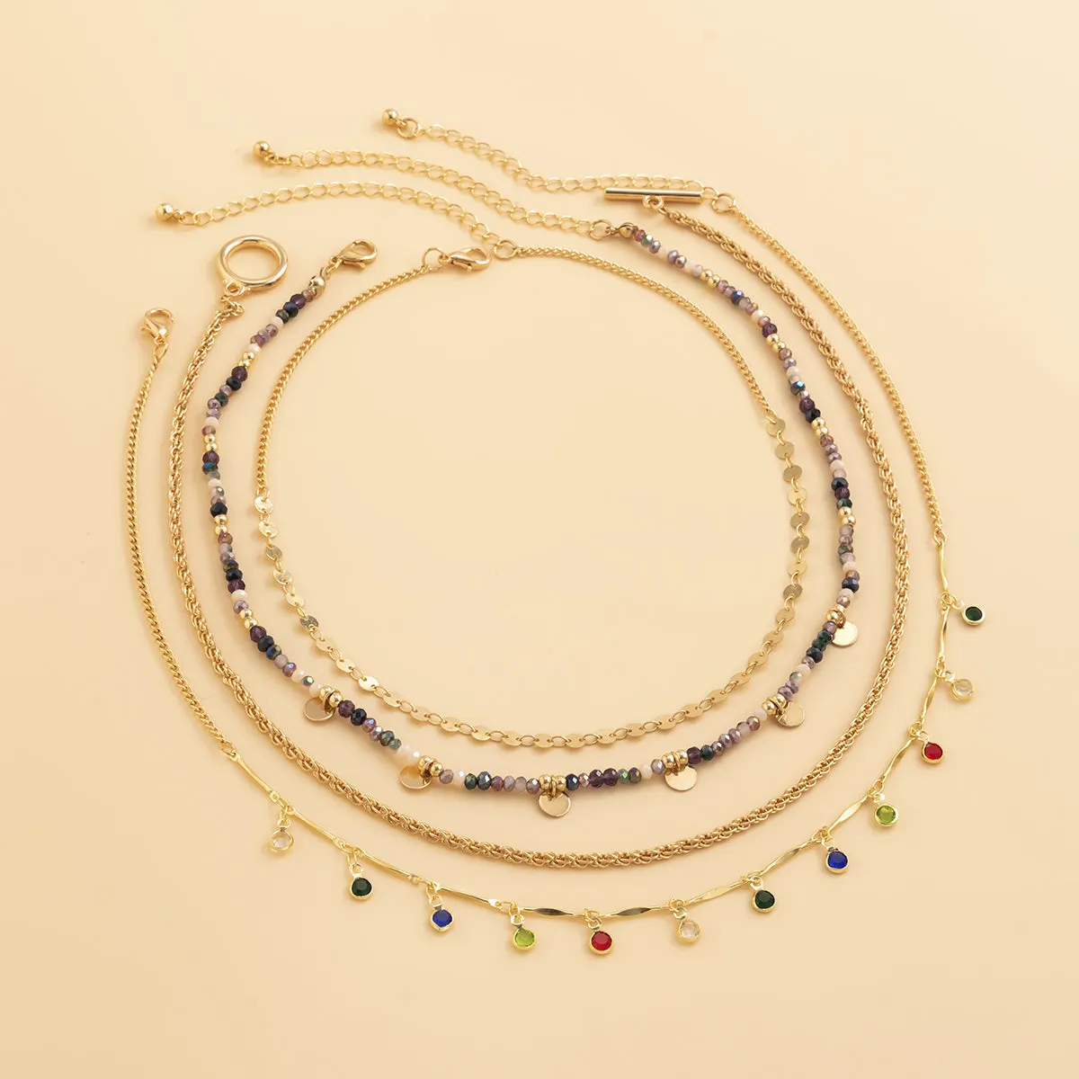 Multicolor Cubic Zirconia & Acrylic 18K Gold-Plated Toggle Necklace Set