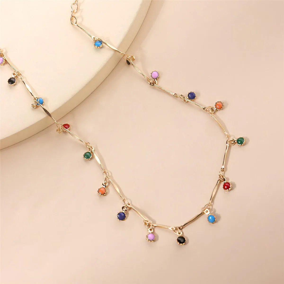 Multicolor Enamel & 18K Gold-Plated Sunflower Station Necklace