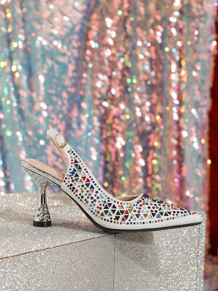 Multicolor Rhinestone Pointed Women Heels MHE1112