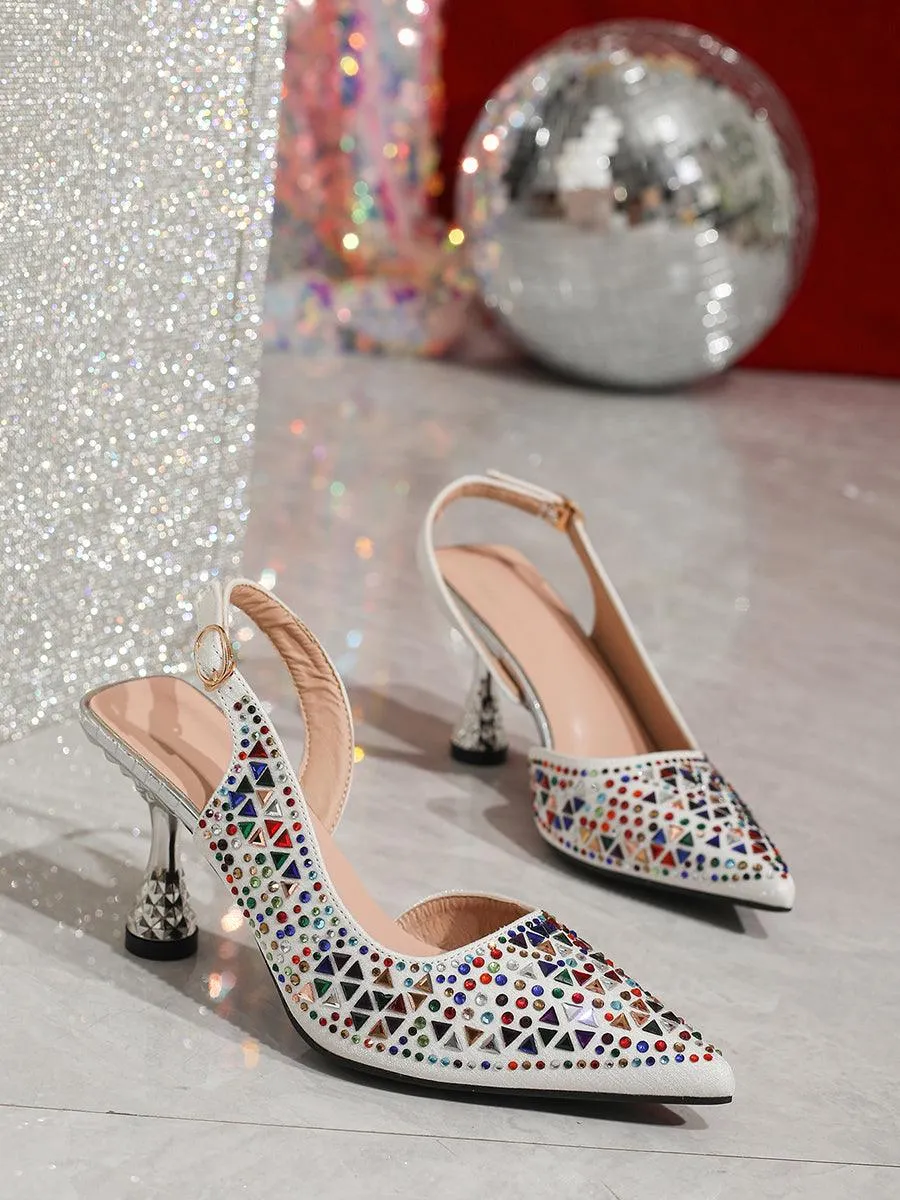 Multicolor Rhinestone Pointed Women Heels MHE1112