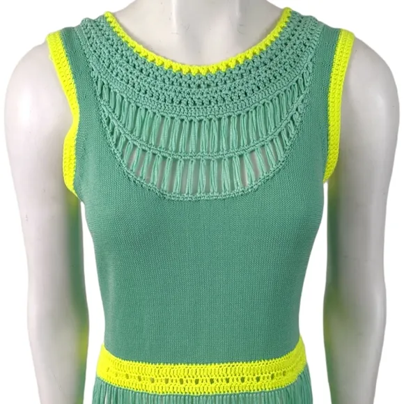 Nanette Lepore Crochet Dress Class Flirt Festival Dress Teal Green Yellow Sz M
