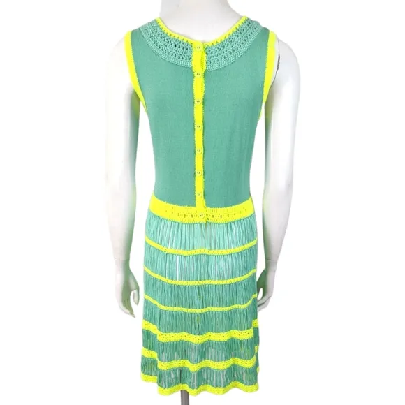 Nanette Lepore Crochet Dress Class Flirt Festival Dress Teal Green Yellow Sz M