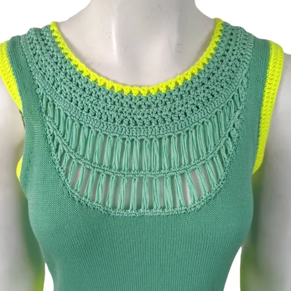 Nanette Lepore Crochet Dress Class Flirt Festival Dress Teal Green Yellow Sz M