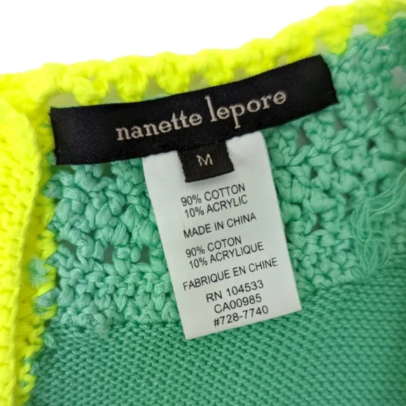 Nanette Lepore Crochet Dress Class Flirt Festival Dress Teal Green Yellow Sz M