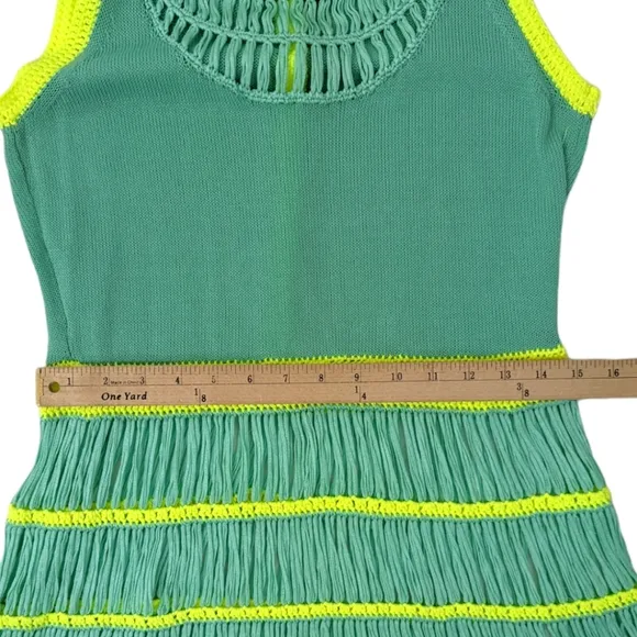 Nanette Lepore Crochet Dress Class Flirt Festival Dress Teal Green Yellow Sz M