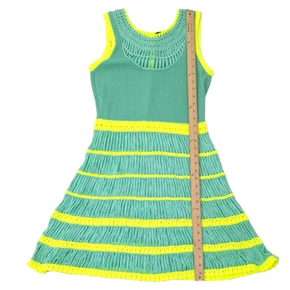 Nanette Lepore Crochet Dress Class Flirt Festival Dress Teal Green Yellow Sz M