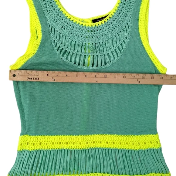 Nanette Lepore Crochet Dress Class Flirt Festival Dress Teal Green Yellow Sz M
