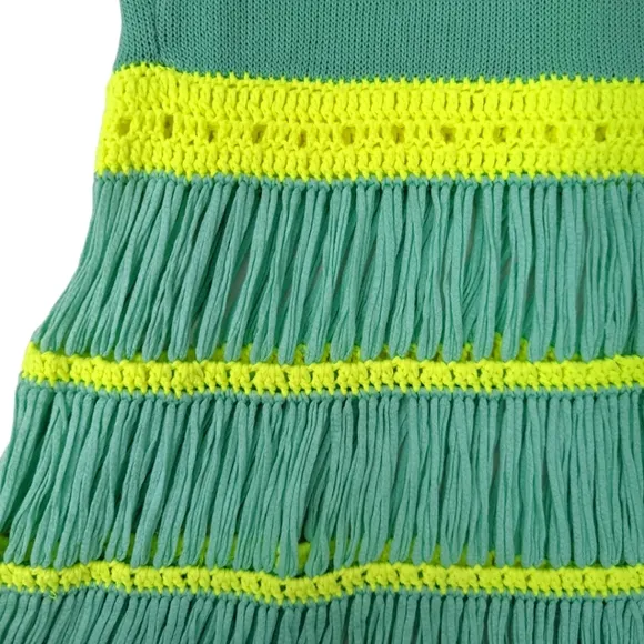 Nanette Lepore Crochet Dress Class Flirt Festival Dress Teal Green Yellow Sz M