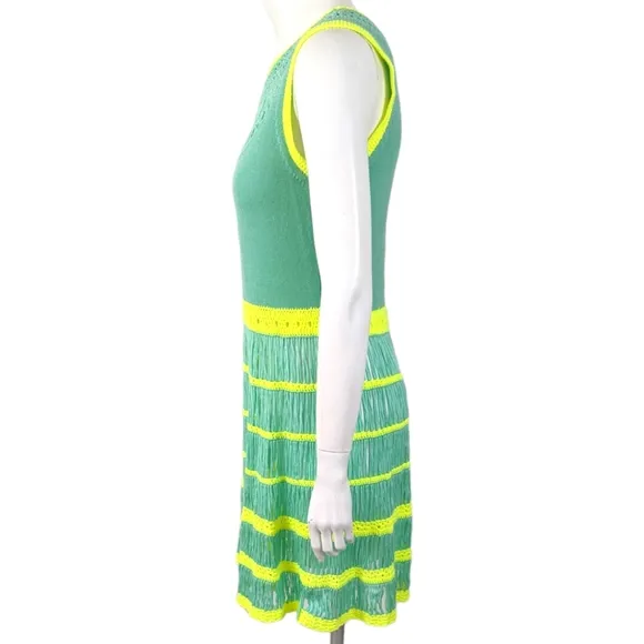Nanette Lepore Crochet Dress Class Flirt Festival Dress Teal Green Yellow Sz M