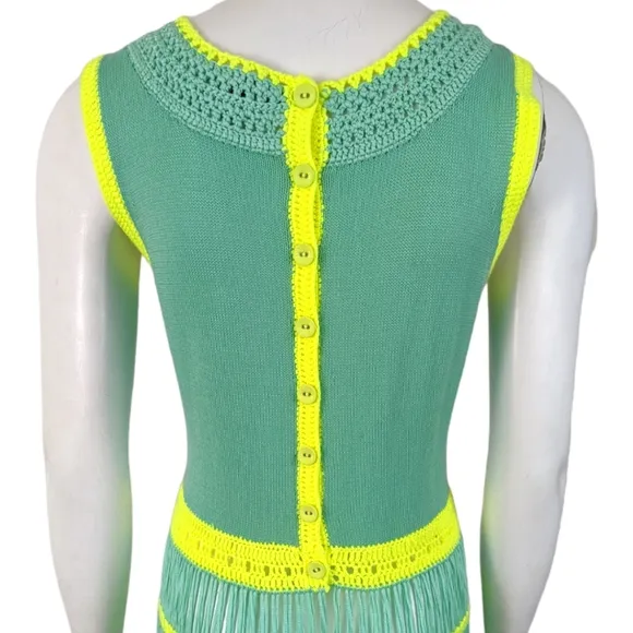 Nanette Lepore Crochet Dress Class Flirt Festival Dress Teal Green Yellow Sz M