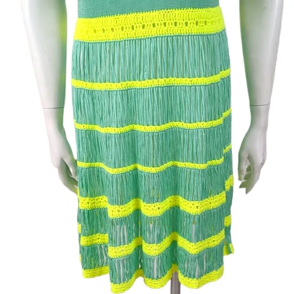 Nanette Lepore Crochet Dress Class Flirt Festival Dress Teal Green Yellow Sz M