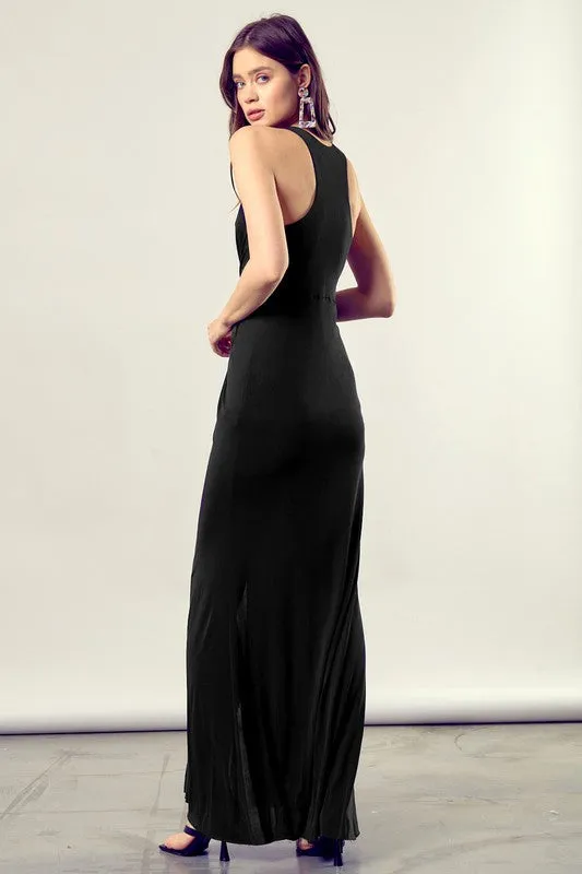 NAOEM FRONT TWIST SIDE LEG SLIT KNIT MAXI DRESS