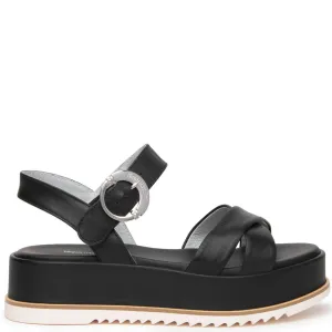 NeroGiardini Black Leather Crossover Sandals