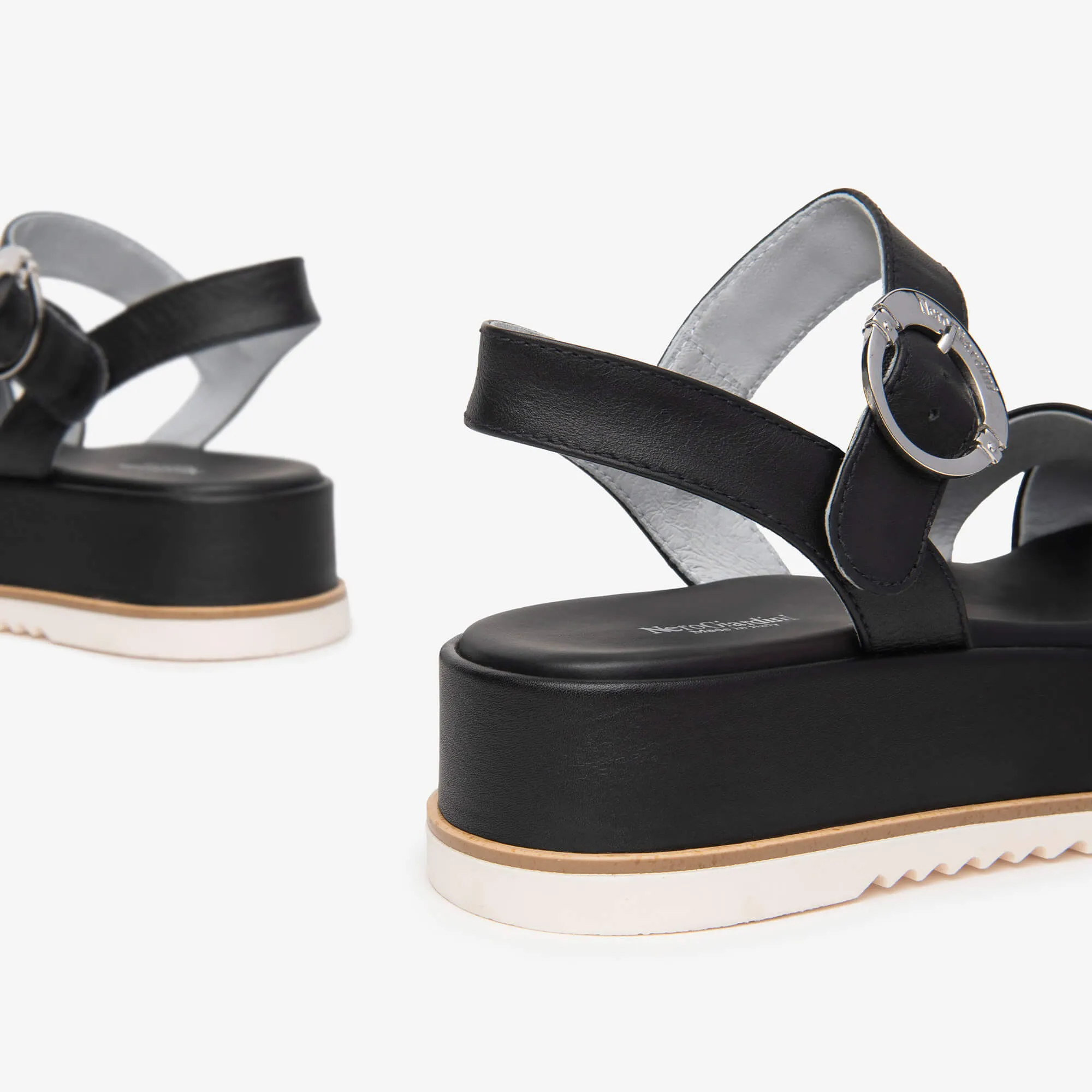 NeroGiardini Black Leather Crossover Sandals