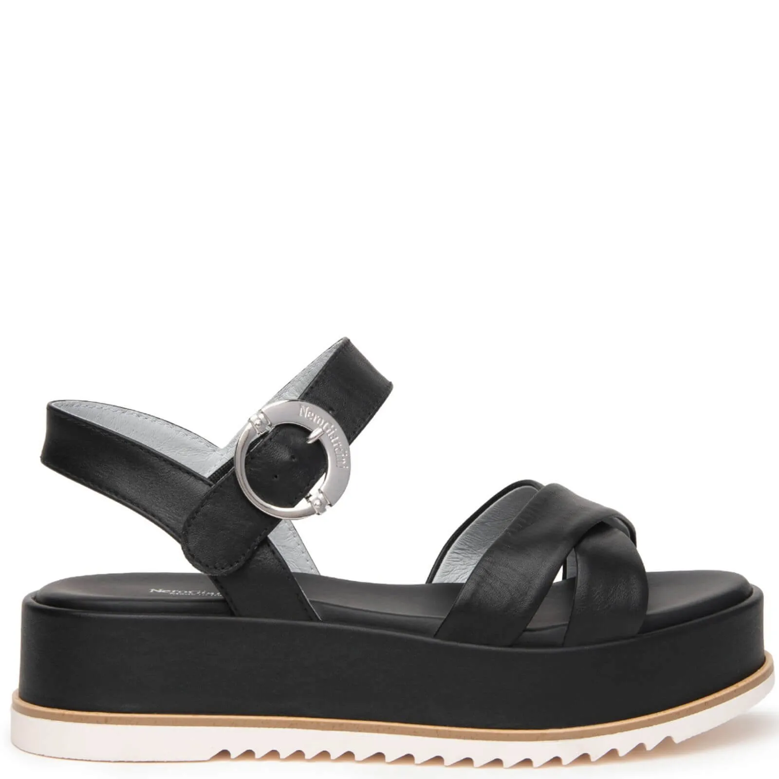 NeroGiardini Black Leather Crossover Sandals