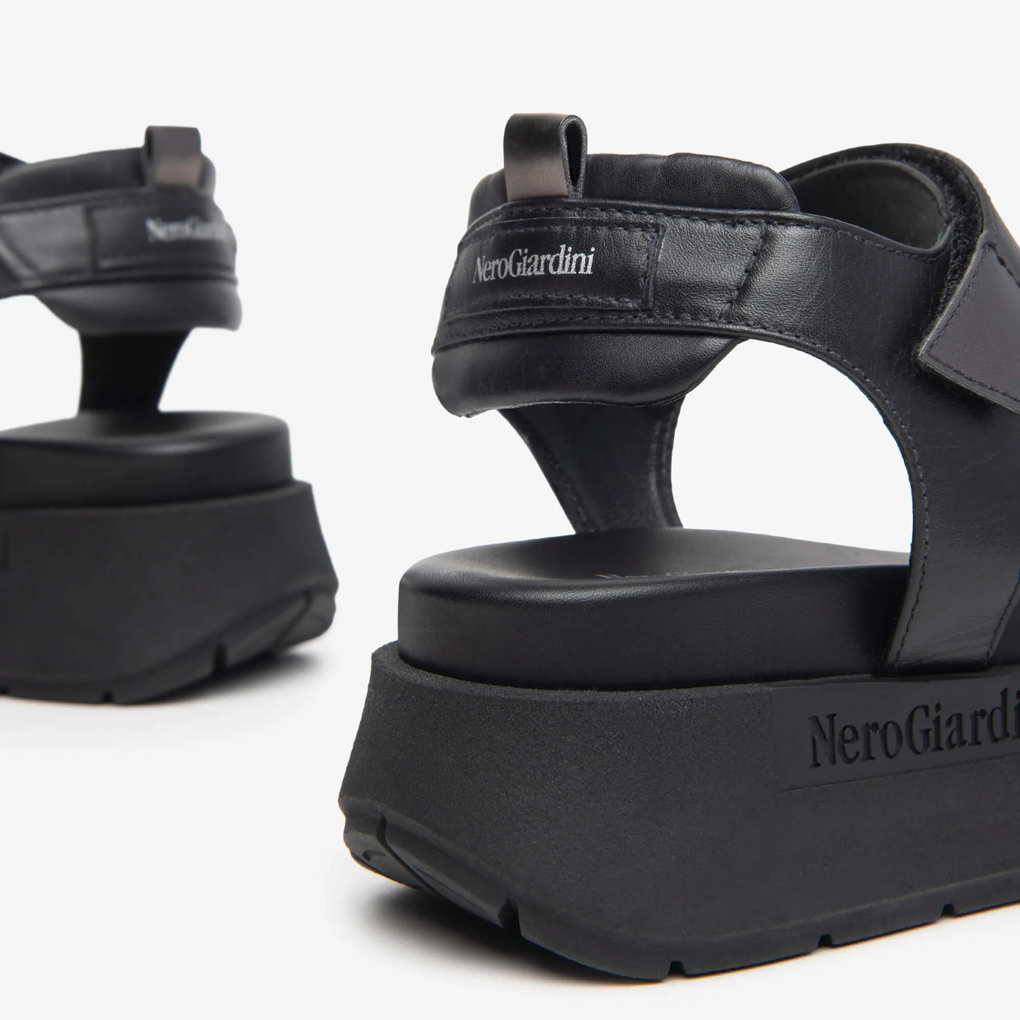 NeroGiardini Black Leather Jewelled Sporty Sandals