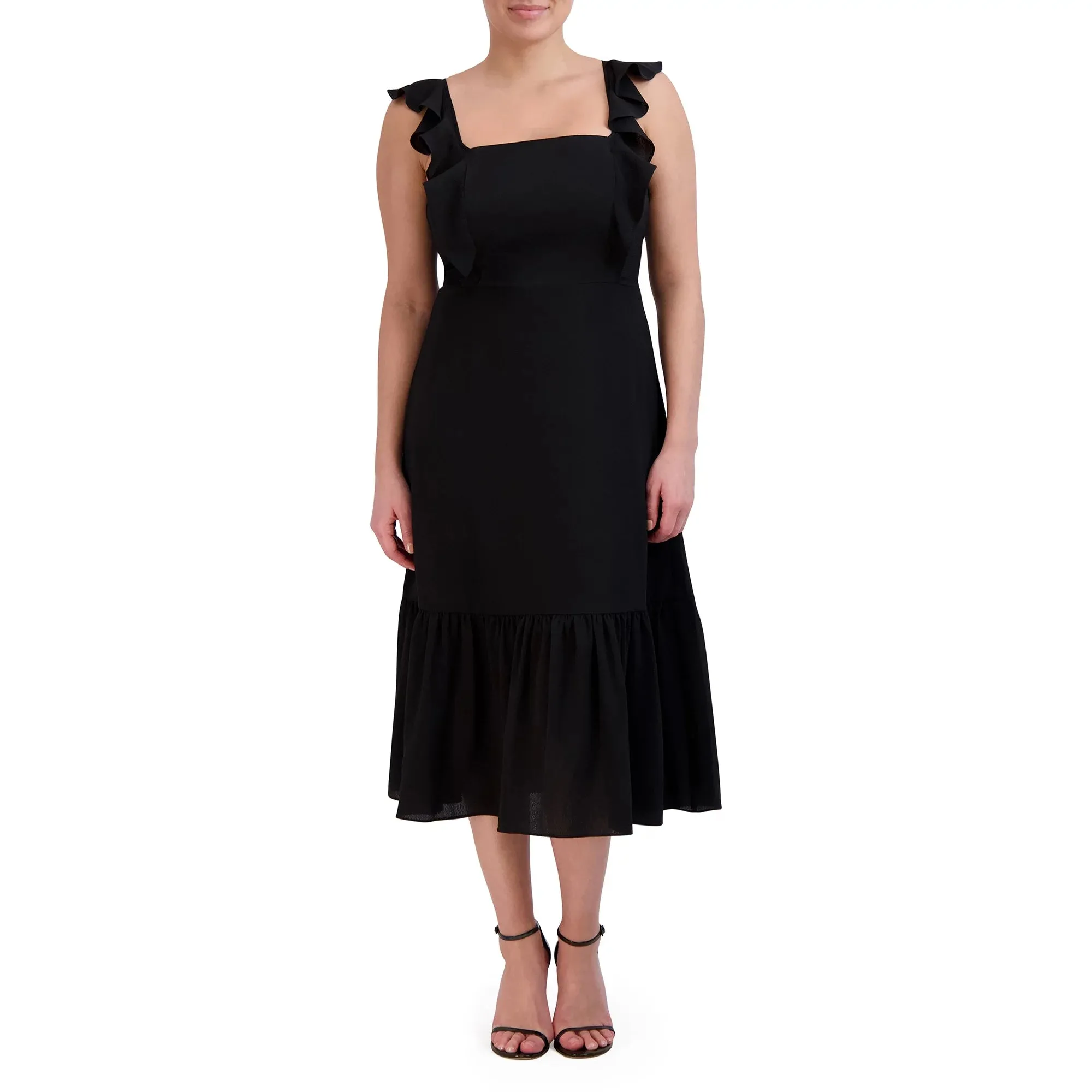 New BCBG Paris Women's Ruffle Midi Dress in Black, Sz M!